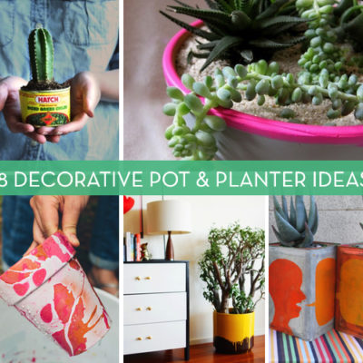 Plant pots made of different materials are decorated differently from each other.