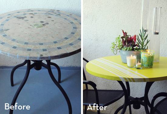 A before and after of a bistro table.