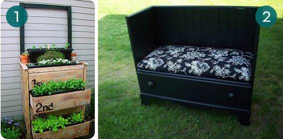 Furniture and planters are visible on the outside of a house.