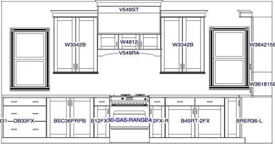 Plans for a kitchen includes cabinets and cupboards.