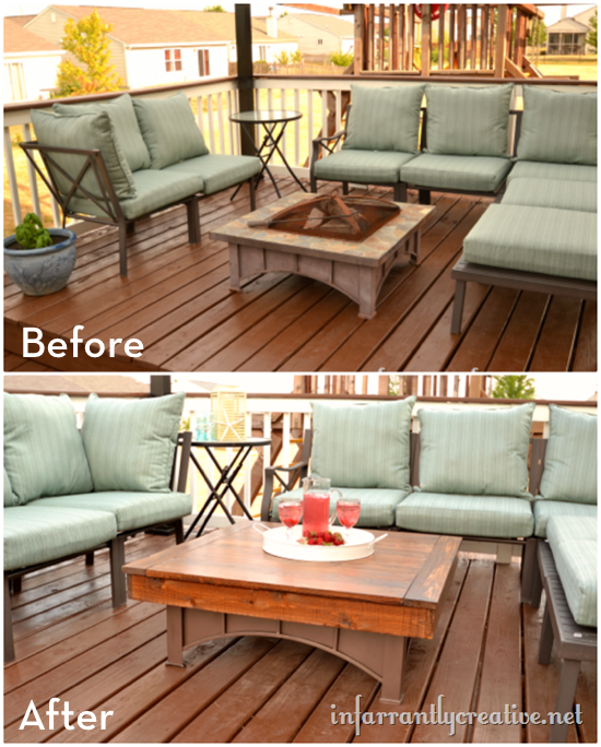 A before and after of an outdoor patio area.