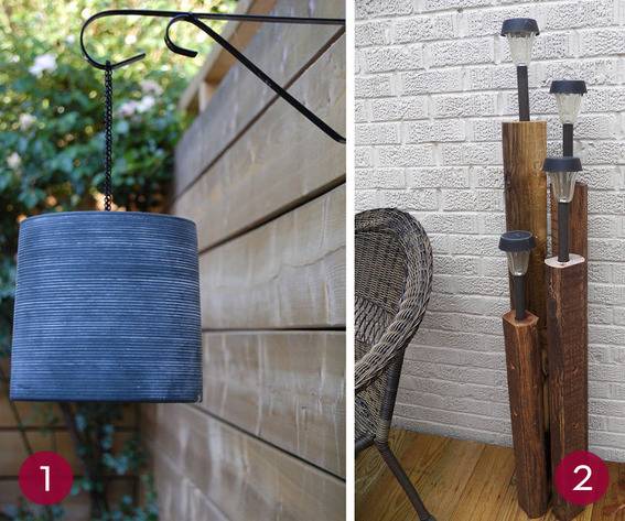 Two photos showing of DIY outdoor lights.