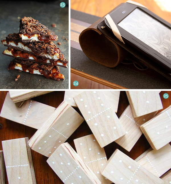 DIY gifts, such as dominoes, made out of wood.