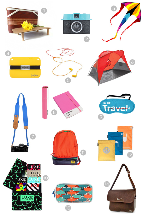 Items needed for going on adventures during the summer; a purse, goggles, tents, etc.