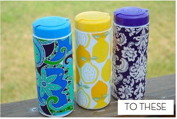 Three plastic containers with colorful designs.