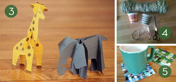 Paper animals with lots of craft materials.