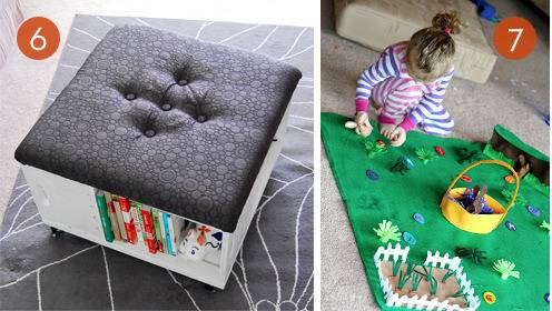 Two examples of fabrics projects for kids, a seat and a playmat.