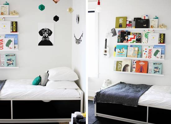 Two different bedroom angles with beds and artwork on the walls.
