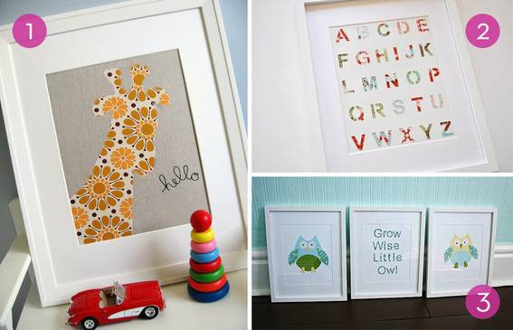 Children's wall art shows animals and the alphabet.