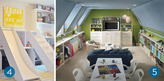 A greena nd white room with kids playground