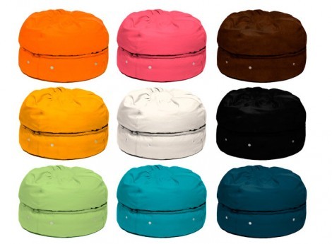 Beanbag chairs in different colors.