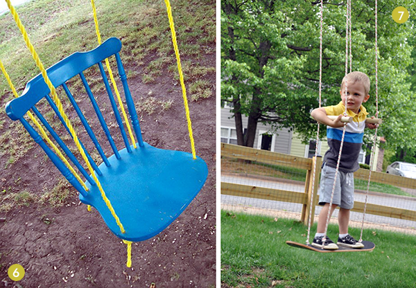 A small kid in the playground swinging hammock