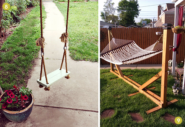 A swing set and a hammock being done DIY style.