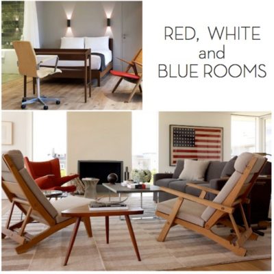 A modern living room with the american flag