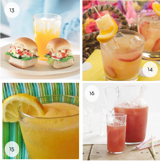 Various types of tropical drinks.