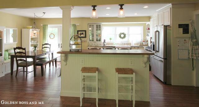 A beautiful kitchen island in a bright room