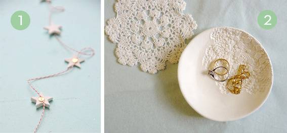 Jewelry is sitting in a white container.