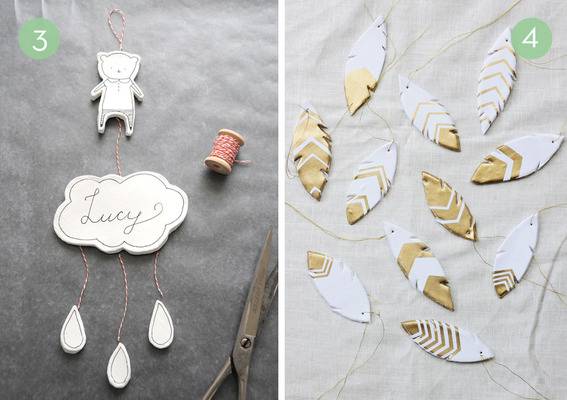 Small charms and ornaments made out of dried clay and painted.