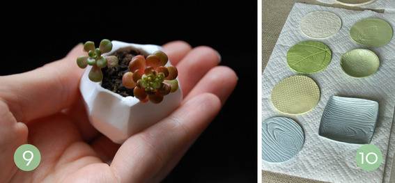 A person is holding a small plant in a small white container.