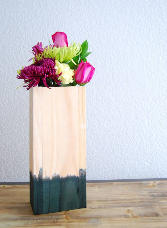 "Colorful Dip-Dyed Wooden Vases"