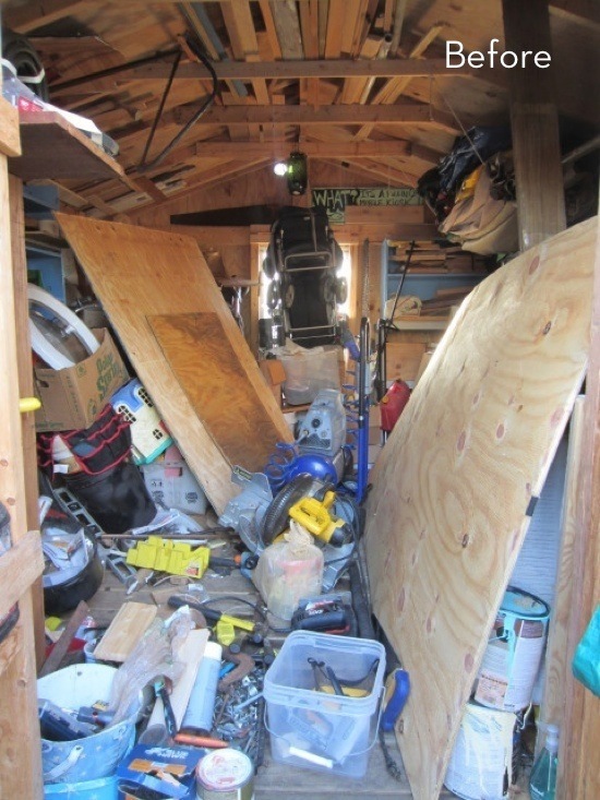 A messy and disorganized storage unit.