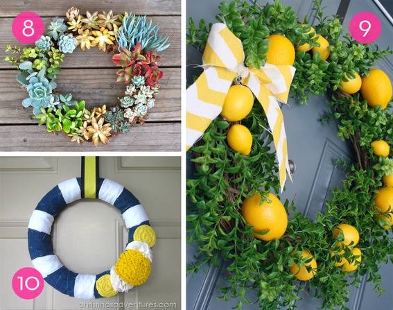 Different types of colorful wreaths are shown.