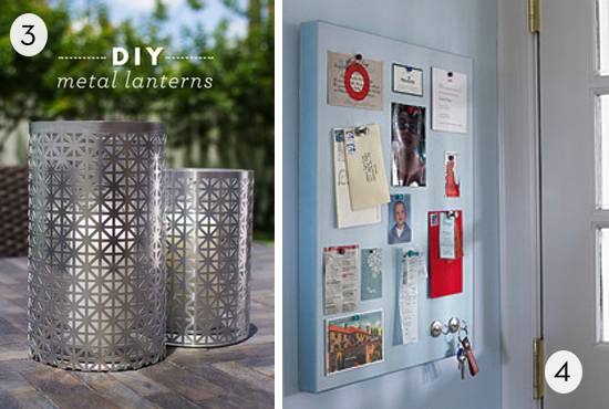 A pair or DIY metal lanterns and a board for hanging things.