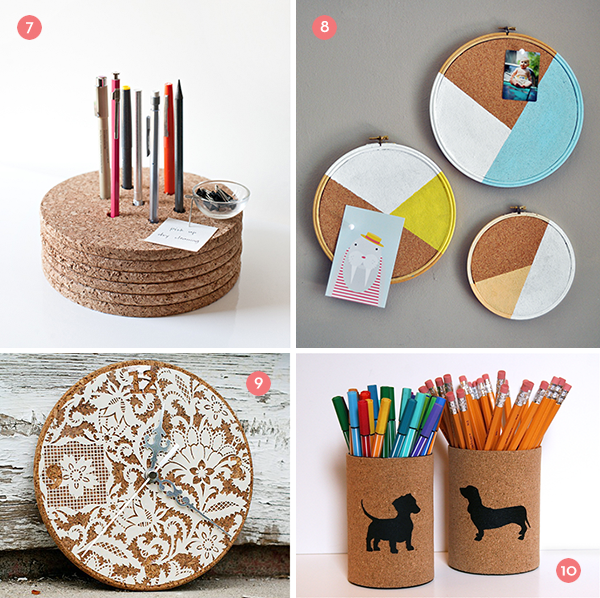 Corkboard is a material used to make bulletin boards, a pen holder, and a clock.