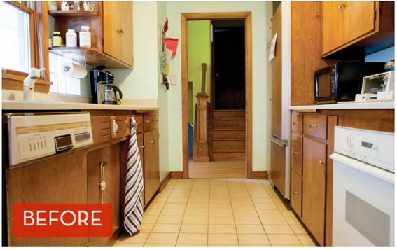A small kitchen with appliances and items before a makeover.