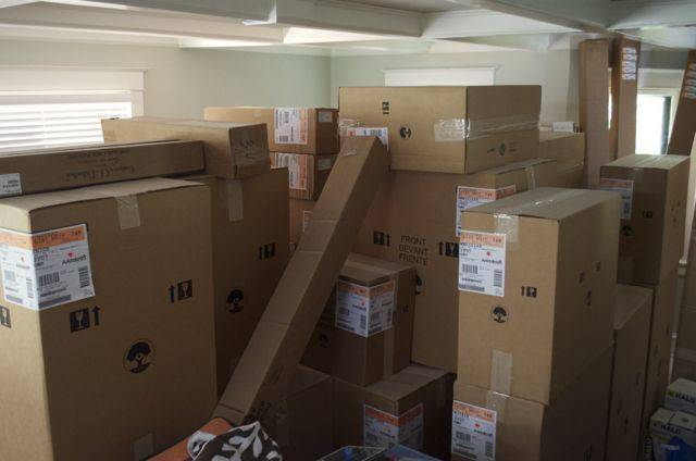 Summer packaged boxes in a room