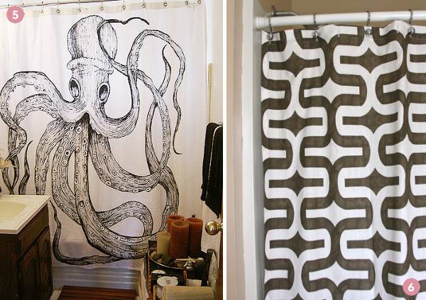 Octopus on a shower curtain in a bathroom.