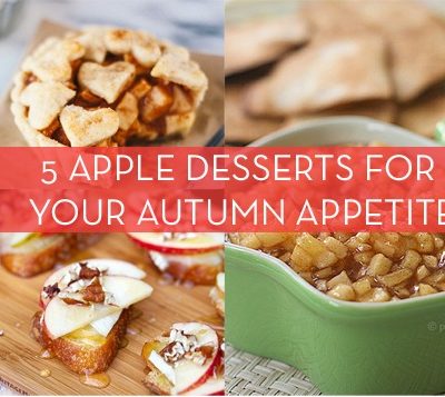 Several different deserts are laid out, all of them apple themed.