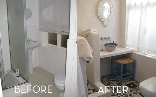 A bathroom before and after picture.