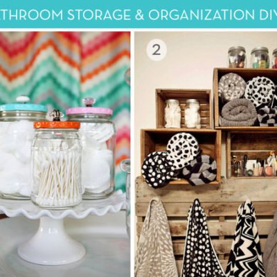 Cotton balls, and ear swab sit in decorative jars on a cake plate, and black and white plates and towels decorate a kitchen.