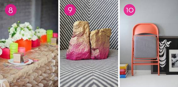 Three pink designs that involve sculptures of different objects.