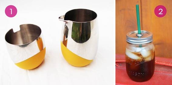Metal containers that are being used as cups.
