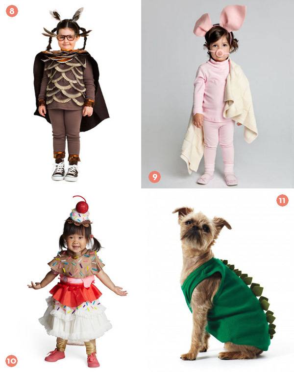 Several children's and pet Halloween costumes.