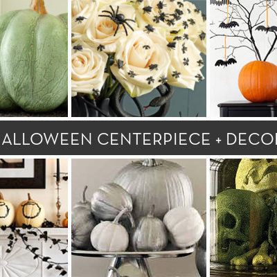 Halloween decorations include silver pumpkins, roses with fake spiders on them, skulls, and bats among others.