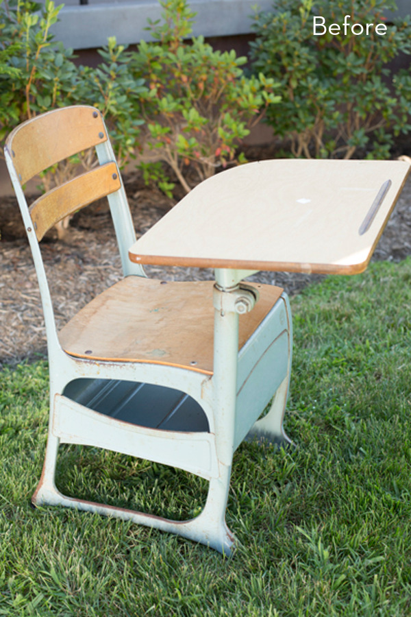 Vintage school desk before getting renovations.