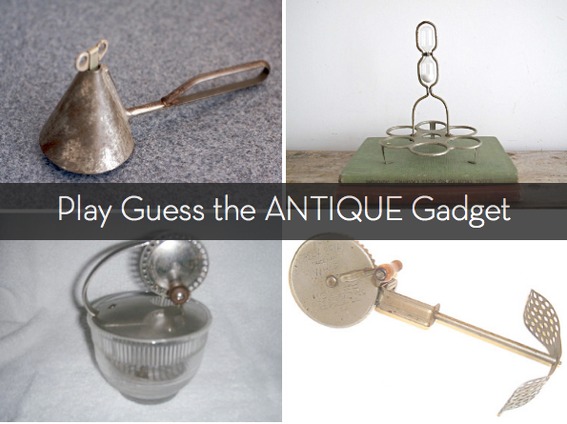 Few antique gadgets are displayed in four different images grouped together.