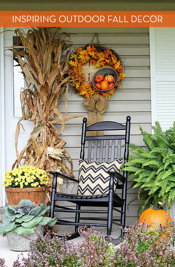 Porch decorated for autumn.
