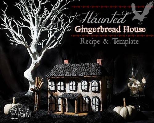 A haunted gingerbread house has a recipe shown.