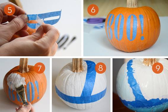 "Pretty and simple way of Typographic Pumpkins with paint brushes and painter's tape "