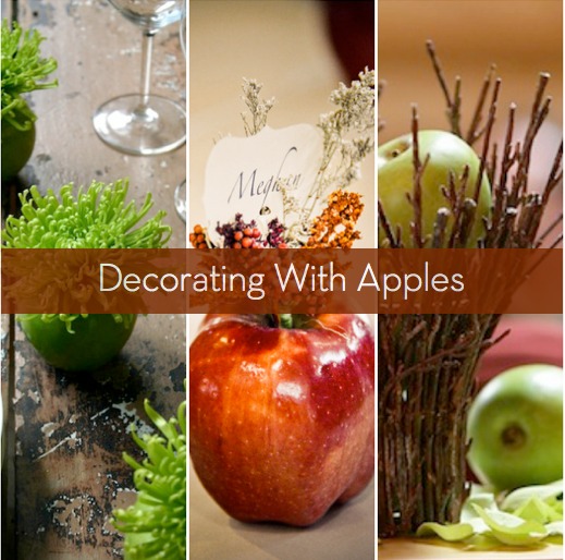Various decorations made with apple are showcased and it is written on it.