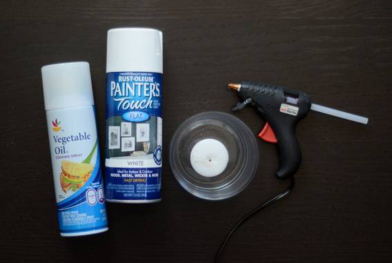 Paint, vegetable oil, a candle and a glue gun.