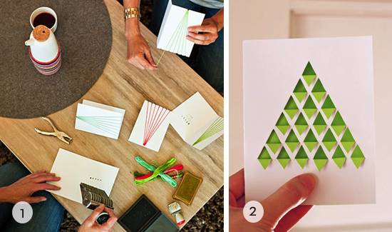 People are making handmade Christmas cards.