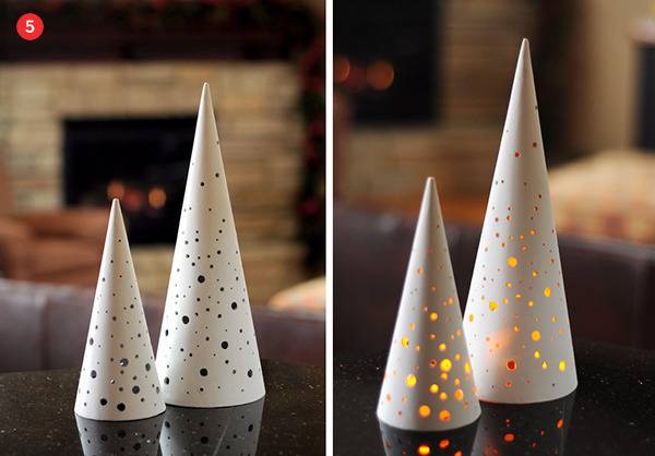 Paper cones with holes that light from the inside.