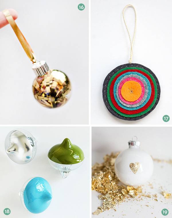 Christmas ornaments with various designs.