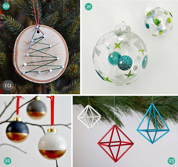 Thread with pins in the shape of a pine tree on a Christmas ornament.