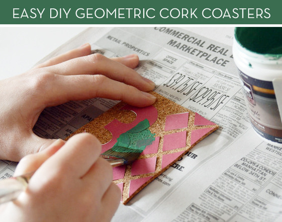 A woman is explaining that how to geometric numbered cork coaster tutorial with a free printable.